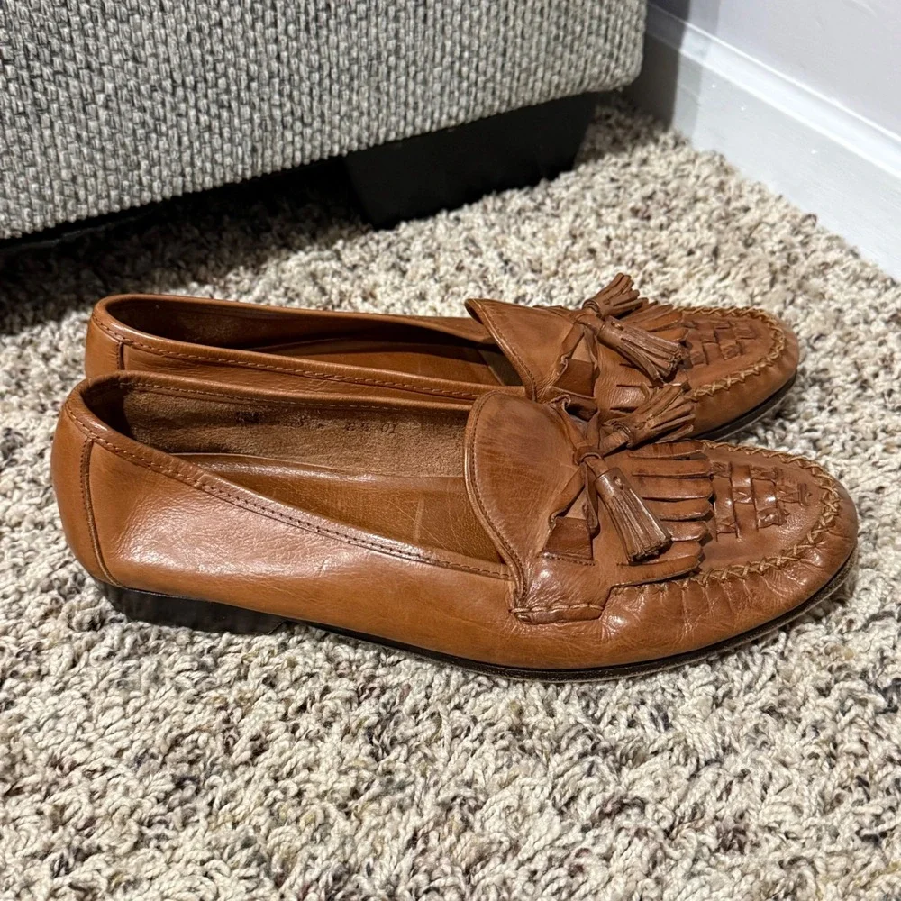 Cole Haan Men's 8.5 M Brown Leather Woven Kiltie Tassel Loafers Made in Italy